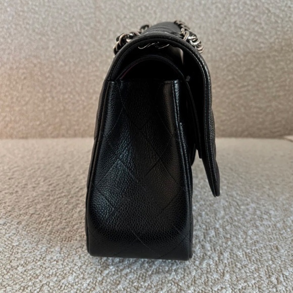 Authentic Chanel Classic Flap Jumbo Black Caviar SilverTone Hardware - Picture 4 of 15